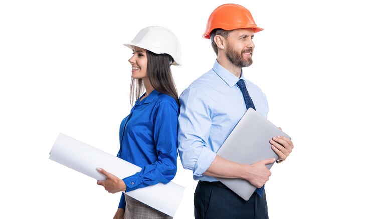 Foto supervisor de inspeção de engenharia isolado em branco inspeção por supervisores no escritório detalhes do projeto supervisor colegas gerente de engenharia com assistente inspeção de conduta