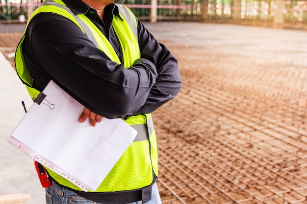 Foto supervisor, trabalhador, verificar, um, local construção, trabalhos