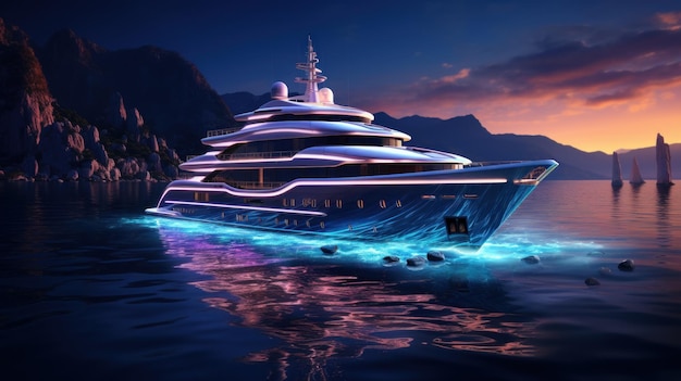 Superyacht in der Nacht