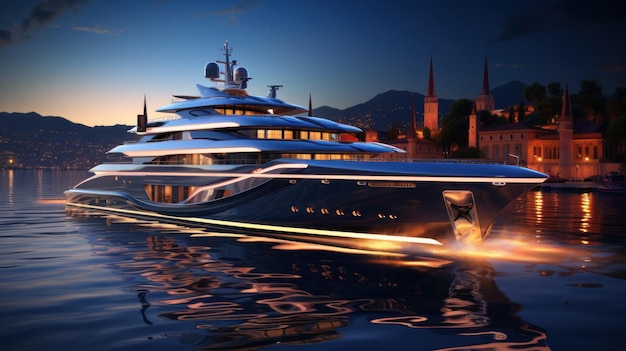 Superyacht in der Nacht