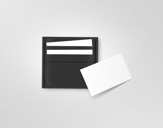 Suporte de cartões de chamada de couro preto em branco cartão branco