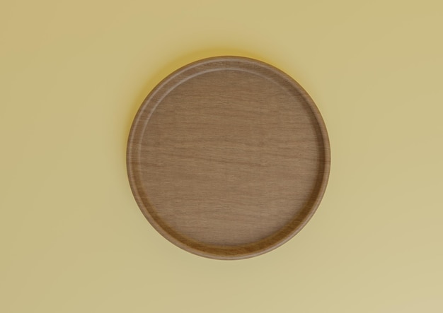 Suporte de exibição de produto simples amarelo mínimo prato de madeira vista superior plana acima para produtos da natureza