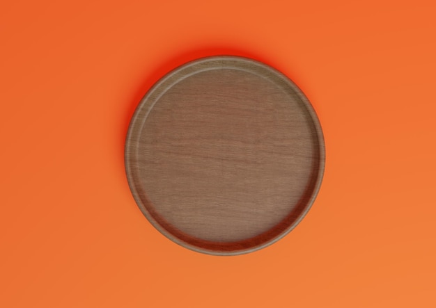 Suporte de exibição de produto simples laranja mínimo prato de madeira vista superior plana acima para produtos da natureza