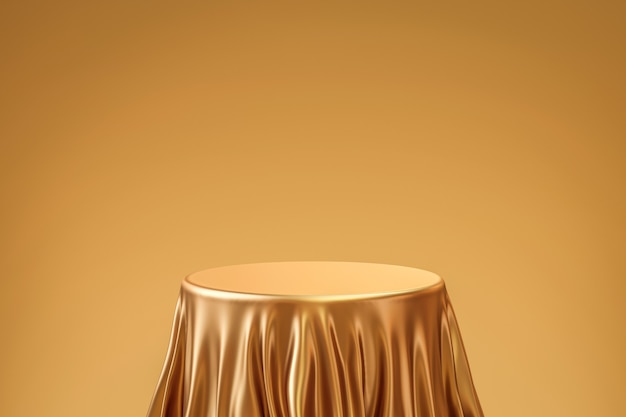 Suporte de fundo de produto de mesa ouro elegante ou pedestal de pódio em display dourado com cenários de luxo. Renderização 3D.