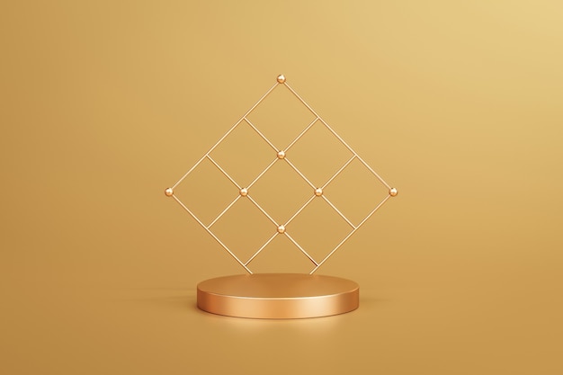 Suporte de fundo de produto elegante dourado ou pedestal de pódio em display dourado com cenários luxuosos. renderização 3d.