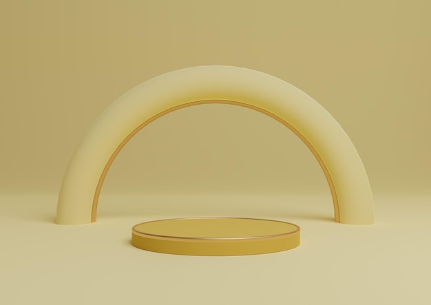 Suporte de pódio de exibição de produto simples 3D amarelo pastel linhas douradas arco mínimo geométrico luxuoso