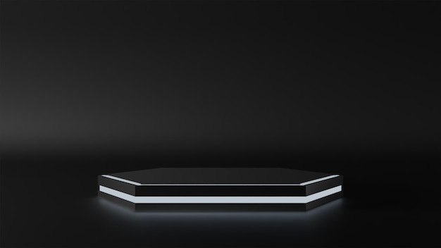 Suporte de pódio preto minimalista com display de brilho neon para fundo vazio de apresentação de produto 3d