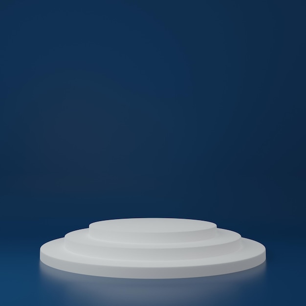 Suporte de produto de cilindro branco em cena de estúdio de sala azul para design mínimo de produto renderização em 3d