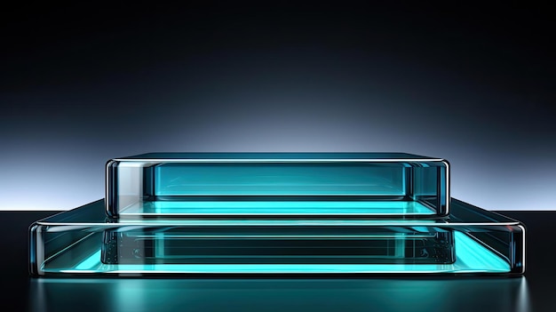 suporte ou display de produto de pódio de vidro com fundo desfocado de estilo moderno e luz cinematográfica