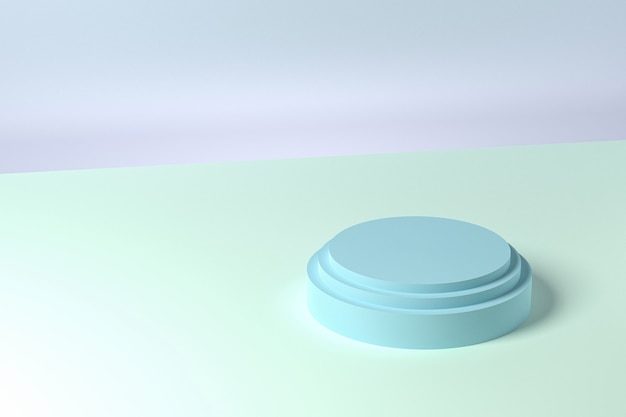 Suporte ou pedestal em forma de cilindro azul para produtos. Renderização 3D