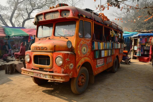 Surajkund Faridabad 19 de fevereiro de 2023 ônibus do National Book Trust na Suraj Kund Mela ou Feira de Suraj kund