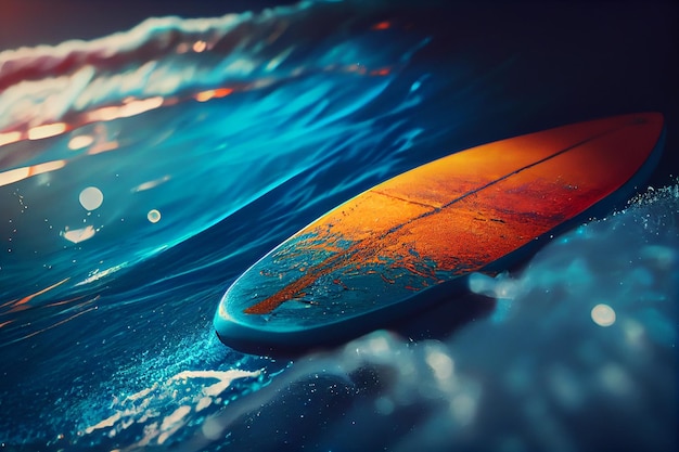 Surfboard in blue seagenerative ai