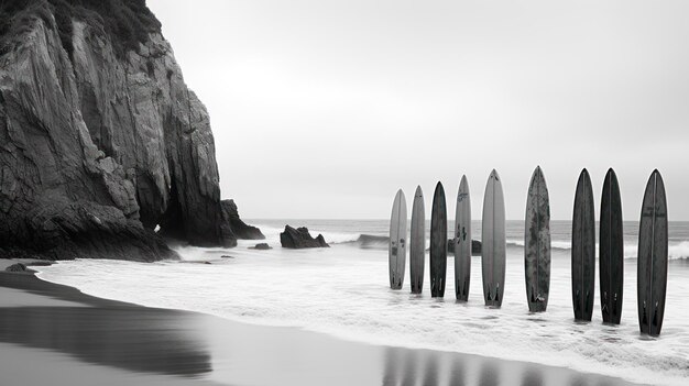 Surfea muchas tablas de surf monocromáticas en el mar de acantilados papel pintado UHD