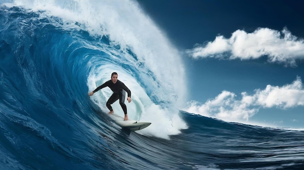 Surfer auf einer blauen Welle