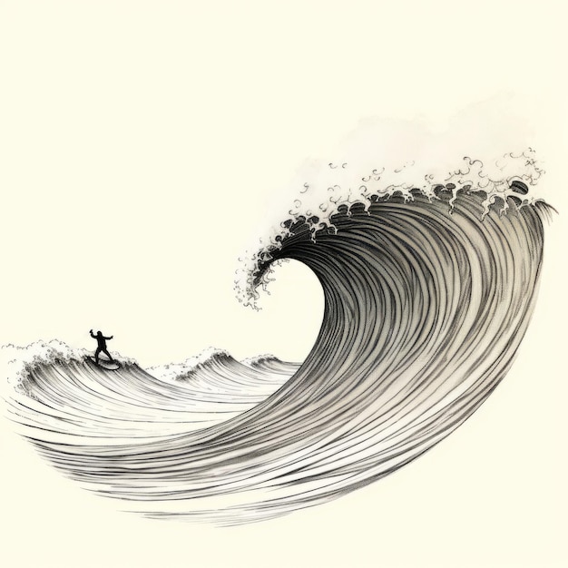 Surfer auf Rogue Wave Eine fesselnde Illustration im Stil von Johnson Tsang