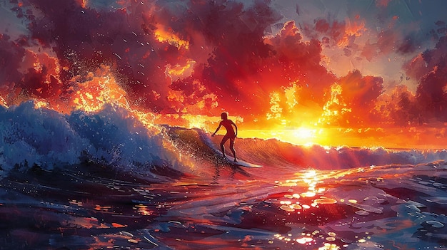 Surfer fängt in der Morgendämmerung eine Welle.