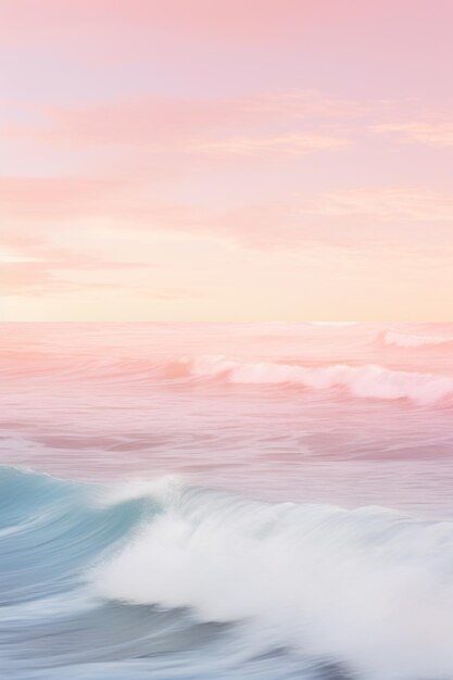 Surfer im Ozean mit einem rosa Himmel und Wolken im Hintergrund generative ai