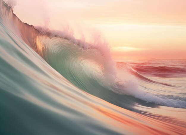 Surfer reitet auf einer Welle bei Sonnenuntergang an einem klaren Tag generativ ai