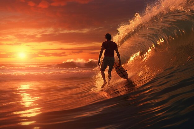 El surfista atrapando una ola al amanecer la emoción de Generative ai