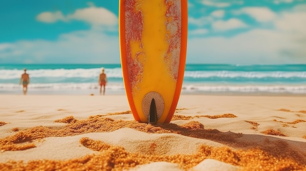 Foto surfista da moda hipster na praia com prancha de surf generative ai