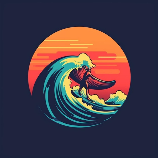 Foto surfista em um vetor de ilustração de onda