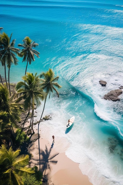 un surfista está de pie en el agua y una tabla de surf está en el agua