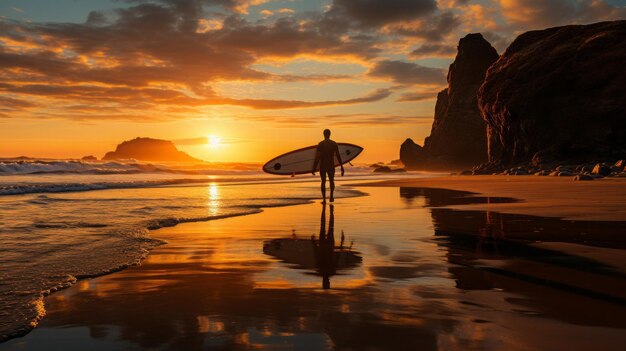 Surfista joven con una tabla en la costa