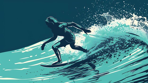 El surfista monta la ola Ilustración vectorial