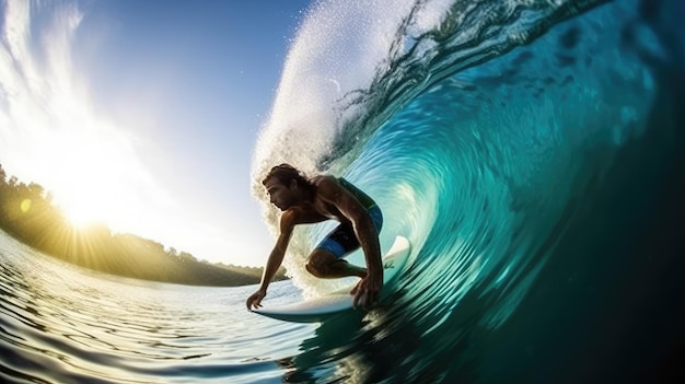 Un surfista monta una ola en maui.