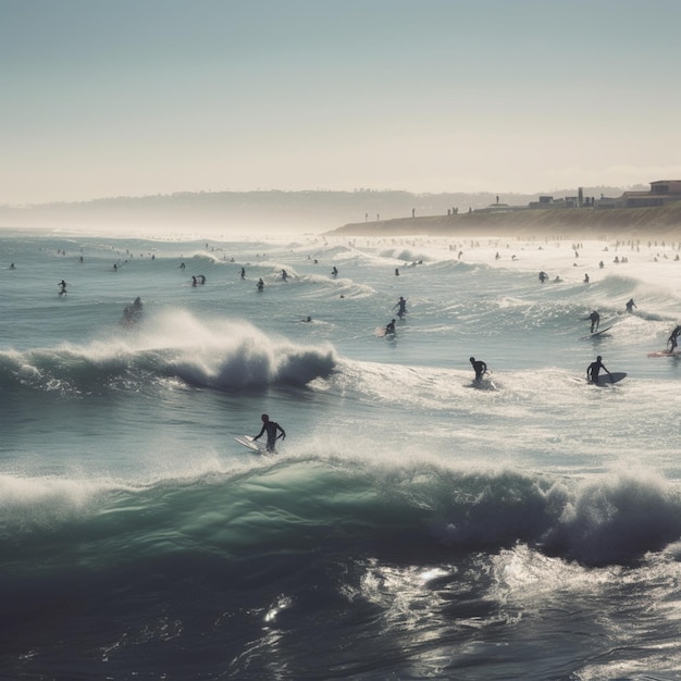 Un surfista monta una ola en el océano y el cielo está nublado.