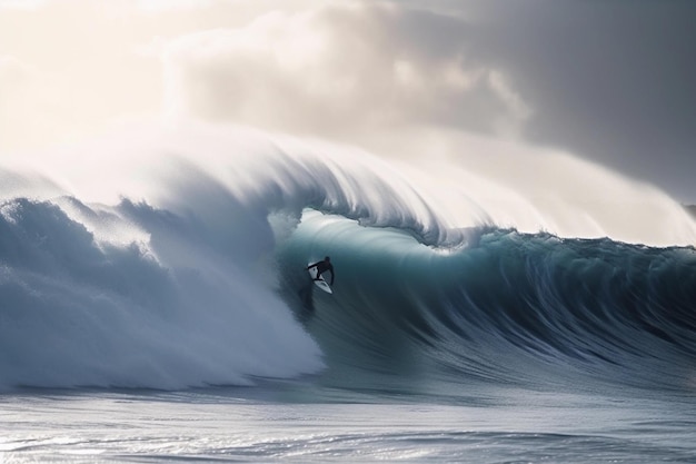 Un surfista monta una ola en el océano.
