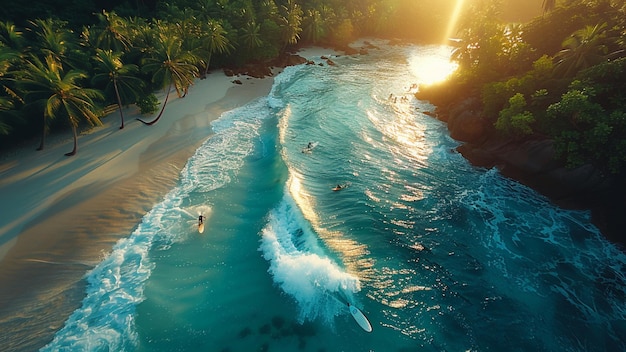 un surfista monta una ola en una playa