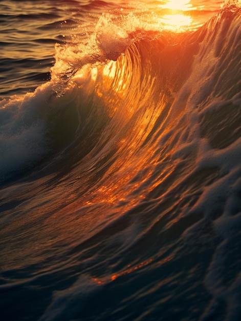 Foto surfista montando uma onda ao pôr do sol em um dia claro