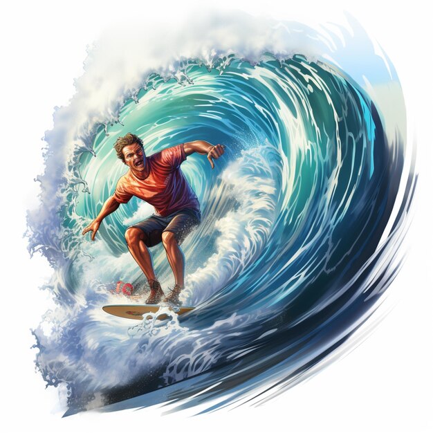 surfista montando uma onda no oceano em um fundo branco generativo ai