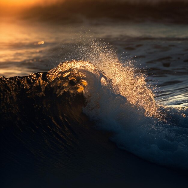 Foto surfista montando uma onda no pôr do sol em um dia ensolarado generativo ai