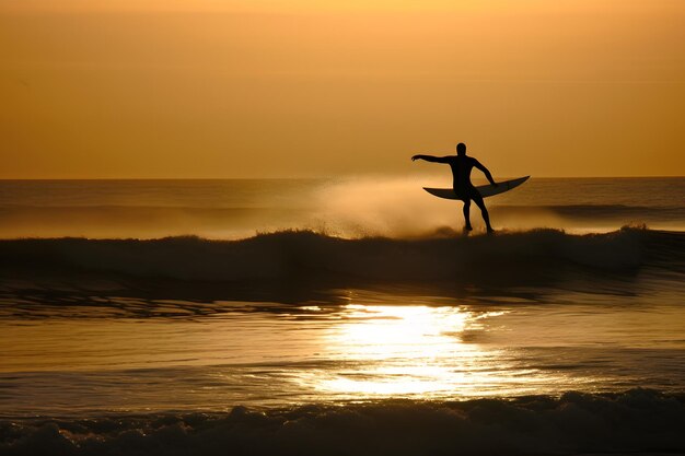 Surfista na onda do Oceano Azul a ser apanhado no nascer do sol Rede neural gerada pela IA