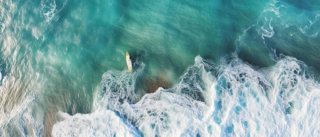 Surfista na onda Uma vista aérea do profundo oceano turquesa Vista marítima De cima para baixoGenerati