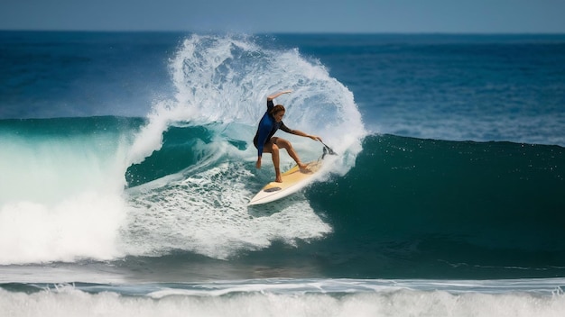 Surfista en una ola azul