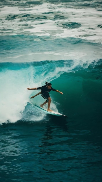 Surfista en una ola azul