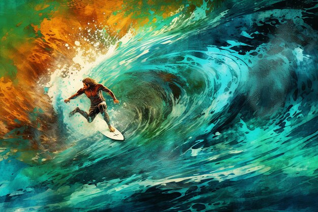 Surfista pegando uma onda de barril