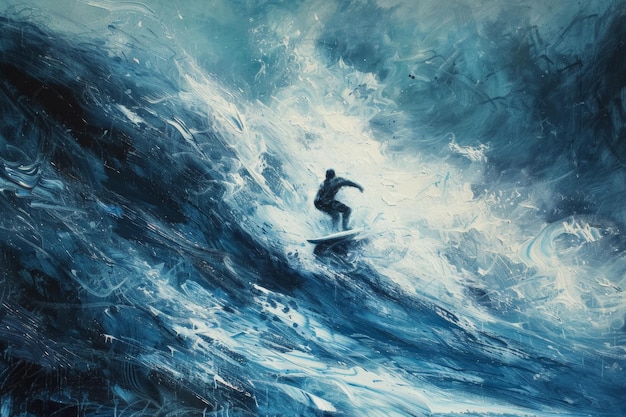 Surfista en una pintura de mar turbulento