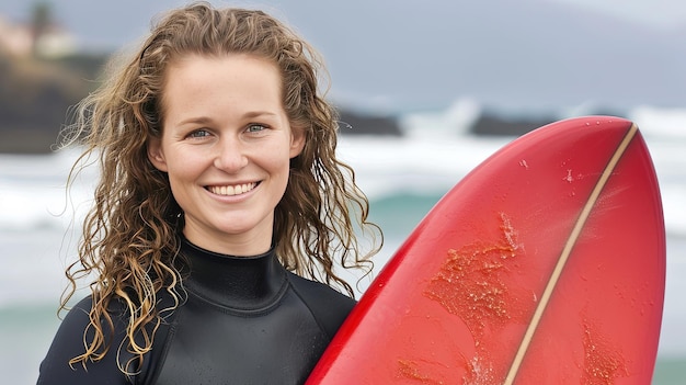 Foto esta surfista sexy con su largo cabello que fluye llama la atención mientras monta las olas dejando un