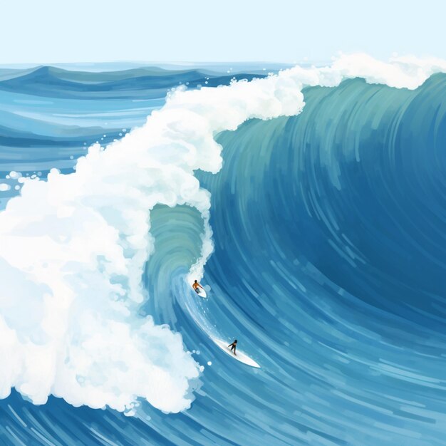 surfistas montando una gran ola en el océano en sus tablas de surf generativa ai