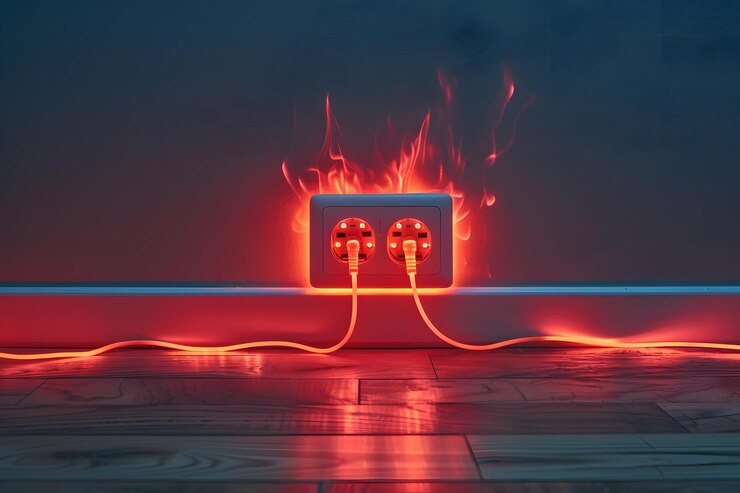 Surge eléctrico Una visualización dramática de una toma de energía sobrecalentada