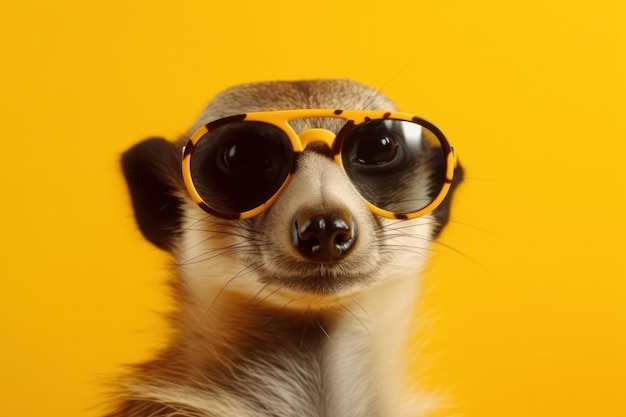 La suricata peluda que luce genial y elegante con elegantes gafas de sol es generativa de IA