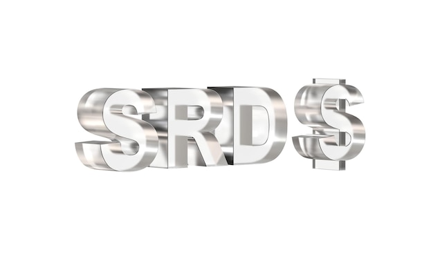 Suriname-Dollar oder SRD-Währungssymbol von Suriname mit Glas 3D-Rendering