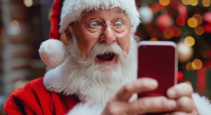Foto surpreendido com o papai noel usando o smartphone durante o natal