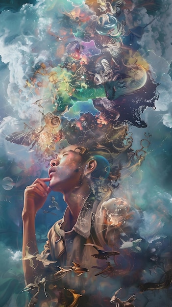 Surreal Cosmic Dreamscape Arte Digital Vibrante Explorando a Mente Subconsciente