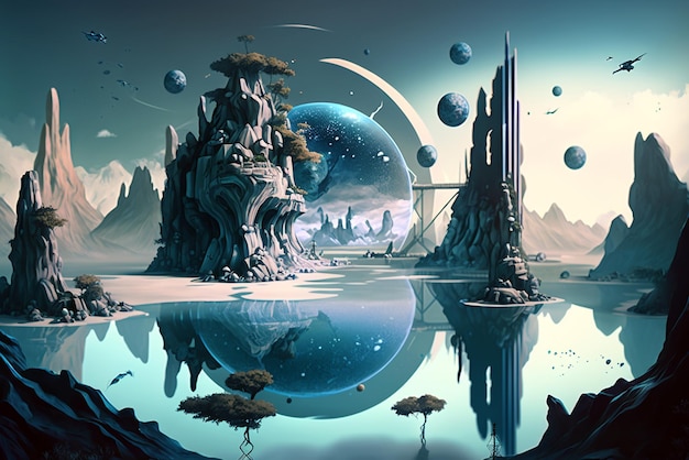 Surreal dreamscape arte conceitual mostrando paisagem de fantasia Ilustração generativa ai