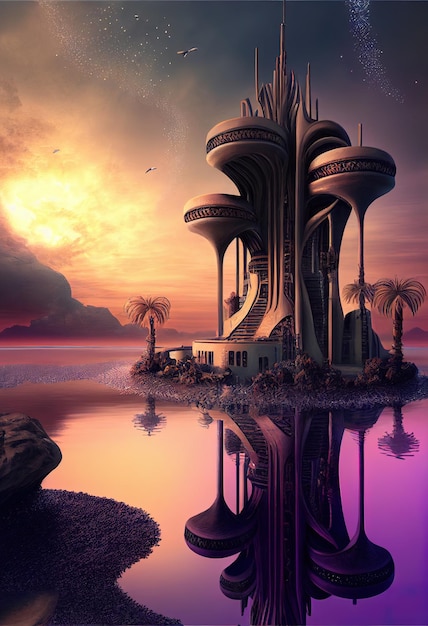 Surreal Sanctuary Trippy Futuristisches, hyperdetailliertes SciFi